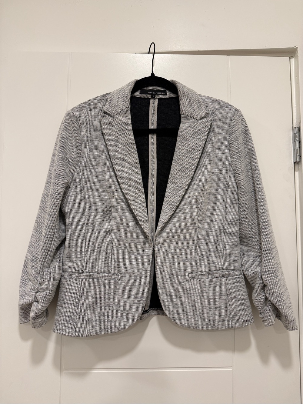 Gray Knit Blazer, 3/4 Ruched Sleeves by Amanda + Chelsea